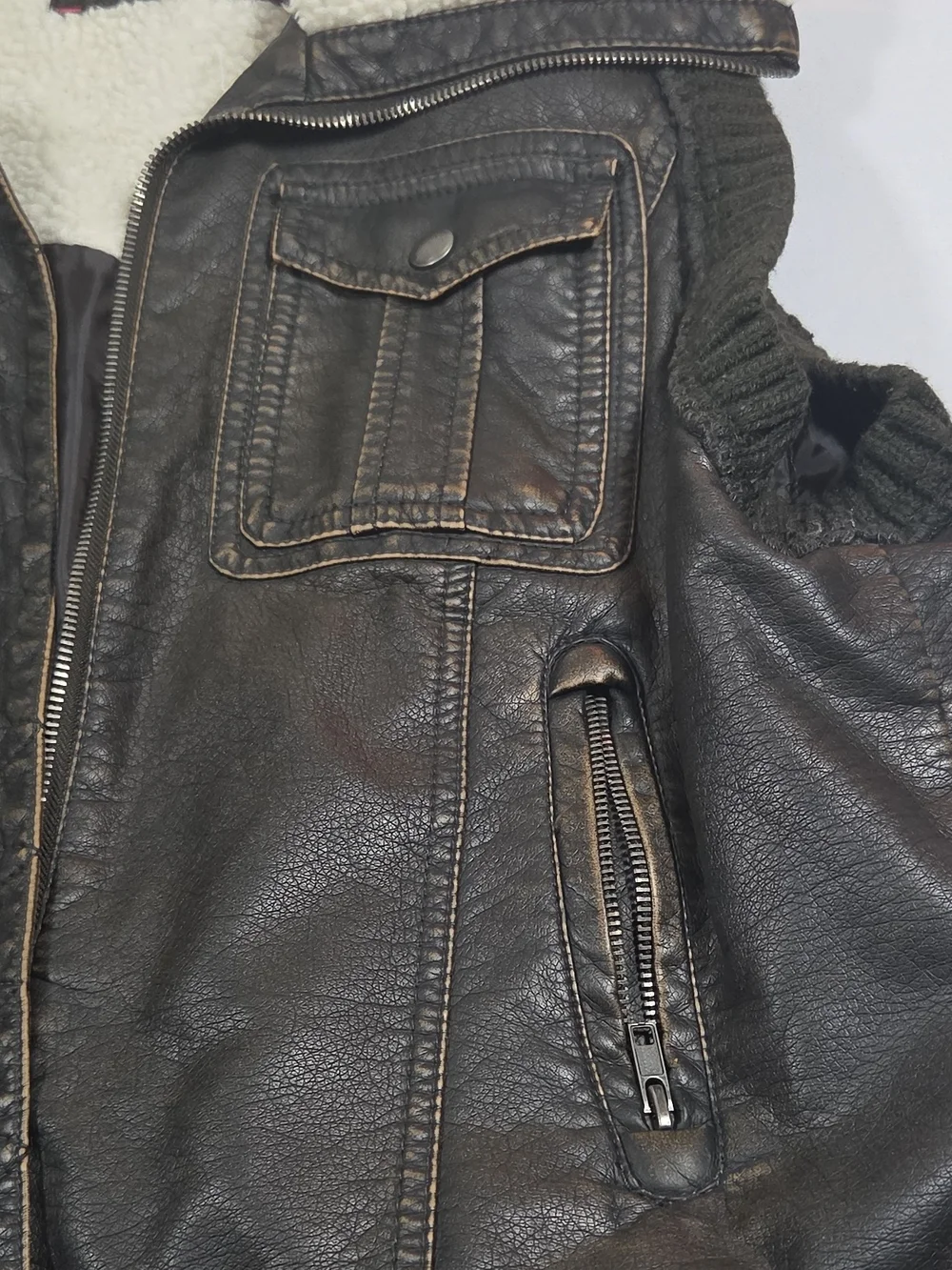 Rockabilly BikerCore 90's Dark Brown Faux Leather Vest with Sherpa Collar XXL
